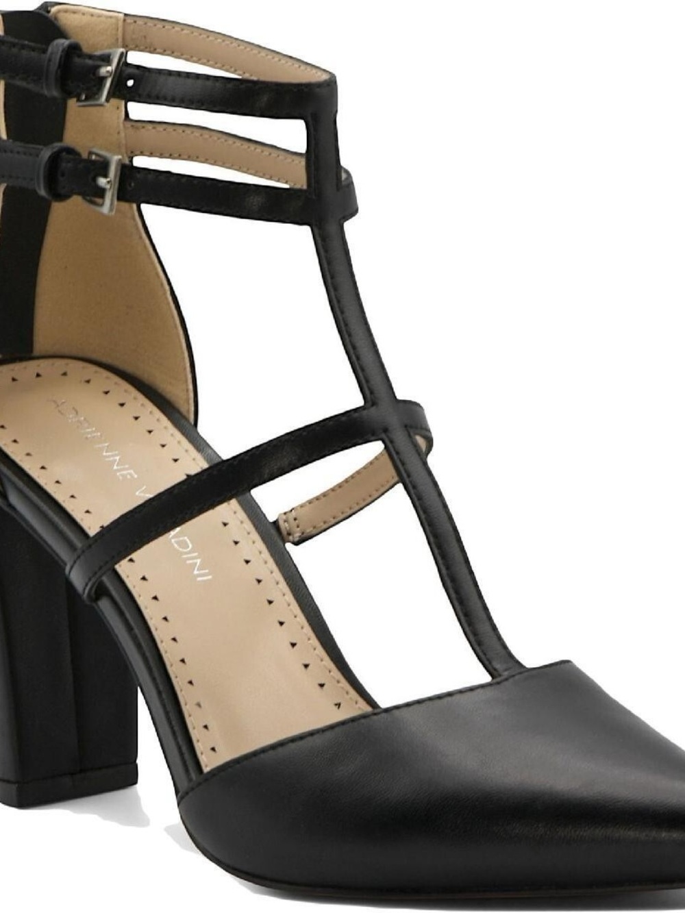 Adrienne Vittadini Black T-Strap Block Heel Pumps